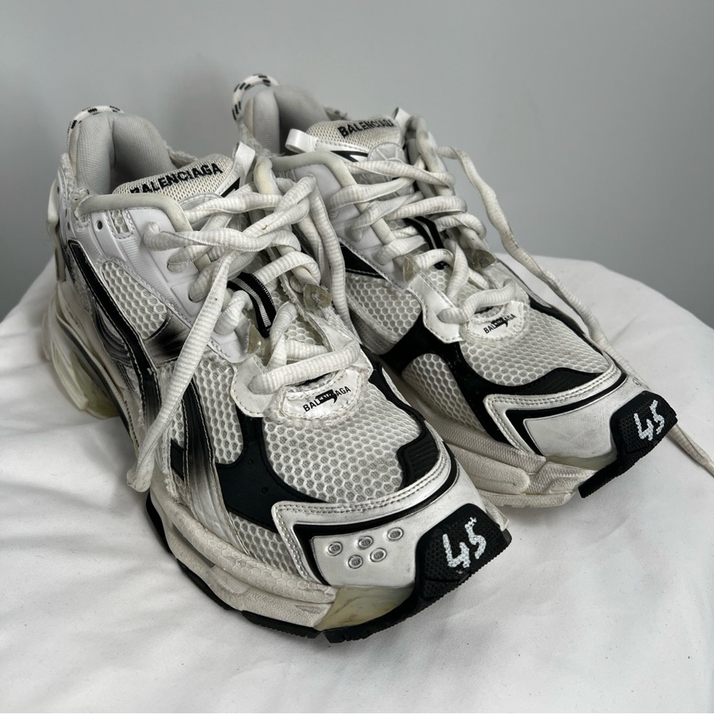 Balenciaga Men's White Black Gradient Runners Sneakers Shoes Size 45 US 12